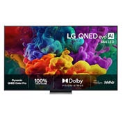LG 86'' QNED evo MiniLED QNED87 4K AI TV - 2026, Frontbildet av LG QNED evo AI QNED87 Mini LED, lansert i 2026, fyller skjermen med levende, flytende utbrudd av flerfarget, malinglignende bevegelse, mens tette fargeskyer smelter sømløst sammen på sk, 86QNED87B6A, thumbnail 1