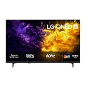 LG 43'' QNED70 4K AI TV - 2026, Visning forfra av LG QNED AI QNED70 Mini LED, lansert i 2026, fyller skjermen med levende, flytende sprut av flerfarget bevegelse, der fint lagdelte farger sprer seg jevnt over skjermen., 43QNED70B6C, thumbnail 1