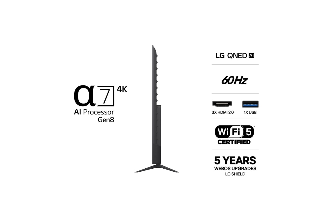 LG 75'' QNED70 4K AI TV - 2026, LG QNED AI QNED70 Mini LED ultrastor TV er veggmontert i en lys stue og viser et intenst fotballøyeblikk med levende farger og raffinert bildekvalitet på en bred skjerm, mens en familie sitter på sofa, 75QNED70B6A, thumbnail 3