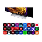 LG 48'' OLED evo Gallery G6 4K AI TV - 2026, LG OLED evo AI G6 med Reflection Free Premium viser en side-ved-side-sammenligning med andre OLED-TVer med matt skjerm, og holder bildet av den svarte jaguaren klart med dype svarte farger og fin teks, OLED48G66LS, thumbnail 5