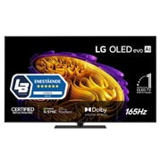 LG 65'' OLED evo Gallery G6 4K AI TV - 2026, Fronten på LG OLED evo AI G6, som ble lansert i 2026, har en slank svart ramme med et levende, skulpturelt bilde av fargerike former i flere lag som fyller skjermen, samt merket «Verdens nr. 1 OLED TV, OLED65G66LS, thumbnail 1