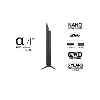 LG 43'' Nano UHD NU90 4K AI TV - 2026, LG NANO 4K UHD AI NU85 med Nano Detail Enhancer viser et bilde av en fjær, drevet av alpha AI Processor som oppdager fine teksturer for å forbedre kontrast og dybde og levere et klarere, mer tredimens, 43NU900B6LA, thumbnail 3