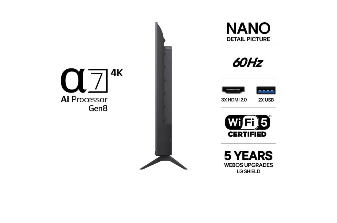 LG 43'' Nano UHD NU90 4K AI TV - 2026, LG NANO 4K UHD AI NU85 med Nano Detail Enhancer viser et bilde av en fjær, drevet av alpha AI Processor som oppdager fine teksturer for å forbedre kontrast og dybde og levere et klarere, mer tredimens, 43NU900B6LA, thumbnail 3