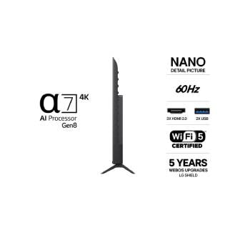 LG 50'' Nano UHD NU90 4K AI TV - 2026, LG NANO 4K UHD AI NU85 med Nano Detail Enhancer viser et bilde av en fjær, drevet av alpha AI Processor som oppdager fine teksturer for å forbedre kontrast og dybde og levere et klarere, mer tredimens, 50NU900B6LA, thumbnail 3