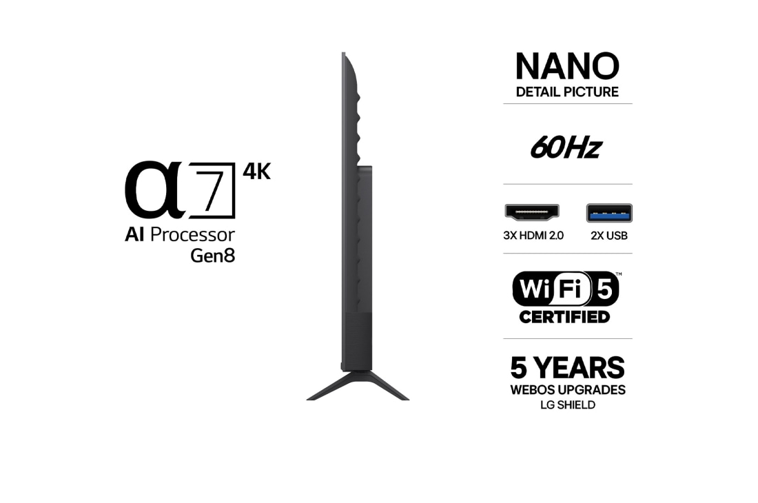 LG 50'' Nano UHD NU90 4K AI TV - 2026, LG NANO 4K UHD AI NU85 med Nano Detail Enhancer viser et bilde av en fjær, drevet av alpha AI Processor som oppdager fine teksturer for å forbedre kontrast og dybde og levere et klarere, mer tredimens, 50NU900B6LA, thumbnail 3
