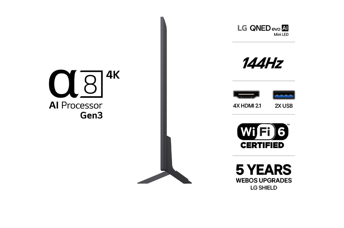 LG 50'' QNED evo MiniLED QNED85 4K AI TV - 2026, LG QNED evo AI QNED85 Mini LED med Dynamic QNED Color Pro fyller skjermen med levende, flytende utbrudd av flerfarget, malinglignende bevegelse, og viser forbedret fargekraft som er sertifisert for 10, 50QNED85B6B, thumbnail 3