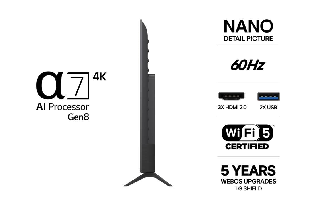 LG 55'' Nano UHD NU90 4K AI TV - 2026, LG NANO 4K UHD AI NU85 med Nano Detail Enhancer viser et bilde av en fjær, drevet av alpha AI Processor som oppdager fine teksturer for å forbedre kontrast og dybde og levere et klarere, mer tredimens, 55NU900B6LA, thumbnail 3