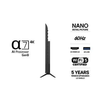 LG 55'' Nano UHD NU90 4K AI TV - 2026, LG NANO 4K UHD AI NU85 med Nano Detail Enhancer viser et bilde av en fjær, drevet av alpha AI Processor som oppdager fine teksturer for å forbedre kontrast og dybde og levere et klarere, mer tredimens, 55NU900B6LA, thumbnail 3