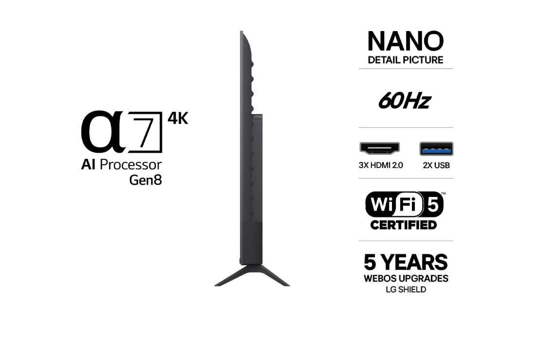 LG 65'' Nano UHD NU90 4K AI TV - 2026, LG NANO 4K UHD AI NU85 med Nano Detail Enhancer viser et bilde av en fjær, drevet av alpha AI Processor som oppdager fine teksturer for å forbedre kontrast og dybde og levere et klarere, mer tredimens, 65NU900B6LA, thumbnail 3