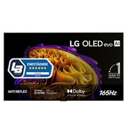 LG 97'' OLED evo Gallery G6 4K AI TV - 2026, Fronten på LG OLED evo AI G6, som ble lansert i 2026, har en slank svart ramme med et levende, skulpturelt bilde av fargerike former i flere lag som fyller skjermen, samt merket «Verdens nr. 1 OLED TV, OLED97G64LW, thumbnail 1