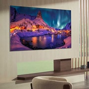 LG 97'' OLED evo Gallery G6 4K AI TV - 2026, LG OLED evo AI G6 for uovertruffen spillopplevelse i 4K 165Hz viser et høyhastighets racingspill med en gul bil med åpne hjul i bevegelse, fet «WIN»-tekst på skjermen og NVIDIA G-SYNC- og AMD FreeSync, OLED97G64LW, thumbnail 12