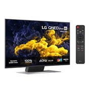 LG 43'' QNED evo MiniLED QNED86 4K AI TV - 2026, LG QNED evo AI QNED86 Mini LED vist forfra og fra siden har en 65-tommers skjerm med en bredde på 1456 mm, en høyde på 840 mm, en høyde på 904 mm med stativ, en slank profil på 29,7 mm og et stativ so, 43QNED86B6B, thumbnail 2