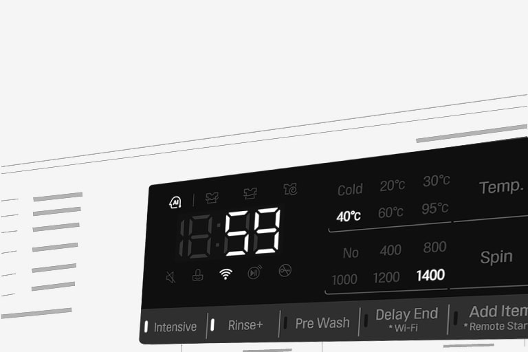 This is an enlarged image of the washing machine panel so that the display can be clearly seen.