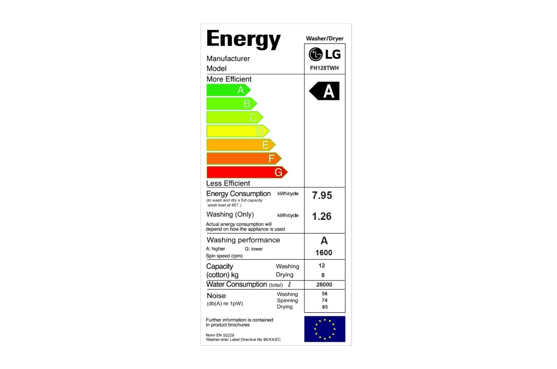 LG 1-12 kg / 1-8 kg True Steam™ 6 Motion Direct Drive vask/tørk maskin, FH128TWH, thumbnail 6