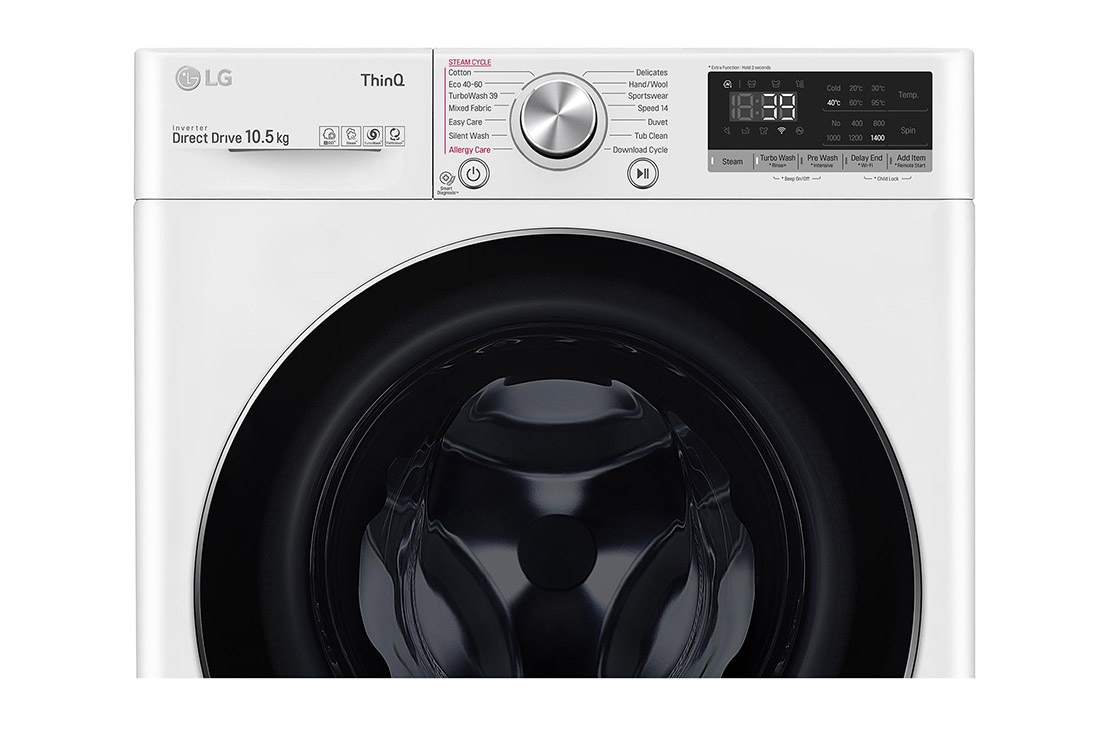 LG 10.5 kg Vaskemaskin(Hvit) - Steam, Energiklasse A, TurboWash360™, AI DD™, Smart Diagnosis™ med Wi-Fi, FV90JNS2QE, thumbnail 4