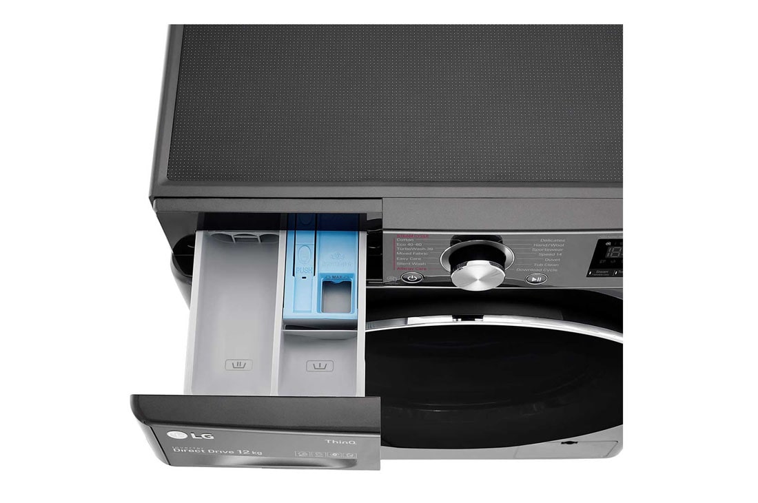 LG 12 kg Vaskemaskin(Svart) - Steam+, Energiklasse A, TurboWash360™, AI DD™, Smart Diagnosis™ med Wi-Fi, FV90BNS2BE, thumbnail 6