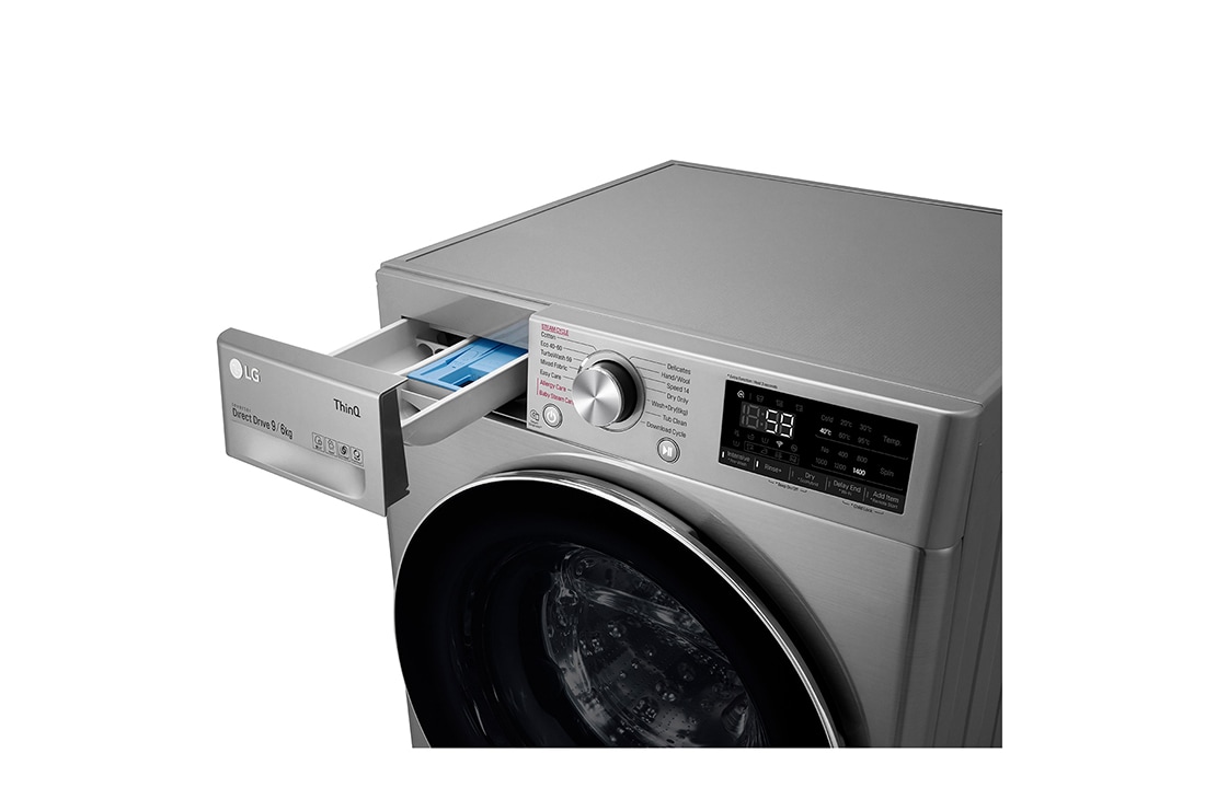 LG 9 kg / 6 kg Kombinert vaskemaskin/tørketrommel(Grafitt) - Steam, Energiklasse E, TurboWash™, AI DD™, Smart Diagnosis™ med Wi-Fi, CV70V6S2BE, thumbnail 5