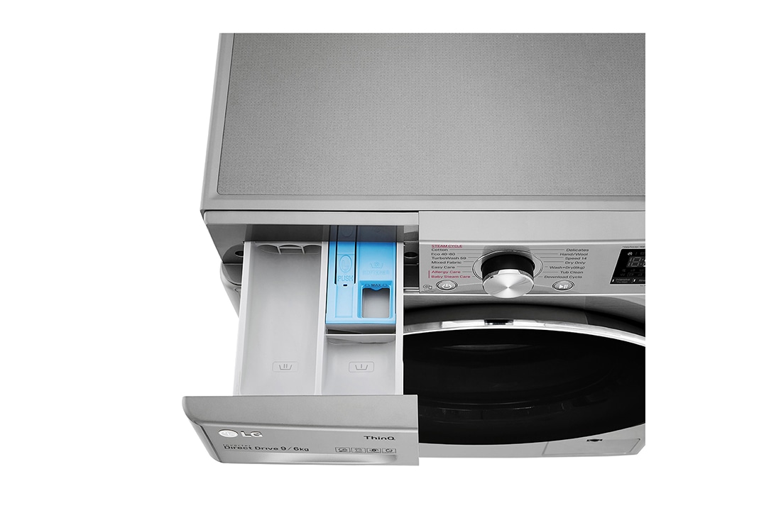 LG 9 kg / 6 kg Kombinert vaskemaskin/tørketrommel(Grafitt) - Steam, Energiklasse E, TurboWash™, AI DD™, Smart Diagnosis™ med Wi-Fi, CV70V6S2BE, thumbnail 6