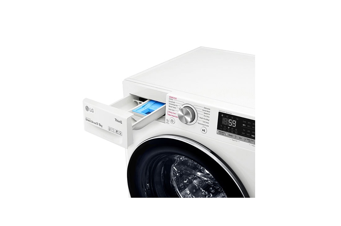 LG 9 kg / 6 kg Kombinert vaskemaskin/tørketrommel(Hvit) - Steam, Energiklasse E, TurboWash™, AI DD™, Smart Diagnosis™ med Wi-Fi, CV50V6S2EE, CV50V6S2EE, thumbnail 5