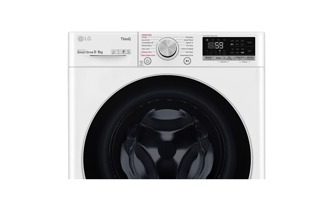 LG 9 kg / 6 kg Kombinert vaskemaskin/tørketrommel(Hvit) - Steam, Energiklasse E, TurboWash™, AI DD™, Smart Diagnosis™ med Wi-Fi, P4AQVH1WE, thumbnail 4