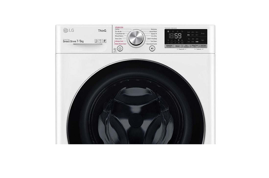 LG 7 kg / 5 kg Kombinert vaskemaskin/tørketrommel(Hvit) - Steam, Energiklasse E, TurboWash™, AI DD™, Smart Diagnosis™ med Wi-Fi, F2DV707S2WS, thumbnail 4