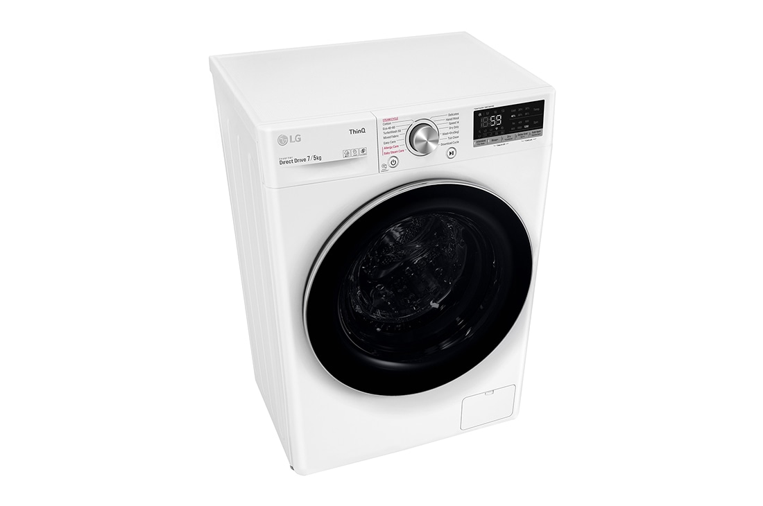 LG 7 kg / 5 kg Kombinert vaskemaskin/tørketrommel(Hvit) - Steam, Energiklasse E, TurboWash™, AI DD™, Smart Diagnosis™ med Wi-Fi, F2DV707S2WS, thumbnail 8