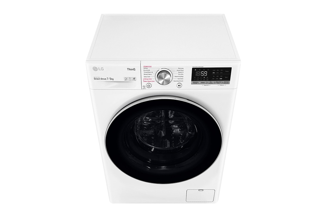 LG 7 kg / 5 kg Kombinert vaskemaskin/tørketrommel(Hvit) - Steam, Energiklasse E, TurboWash™, AI DD™, Smart Diagnosis™ med Wi-Fi, F2DV707S2WS, thumbnail 10