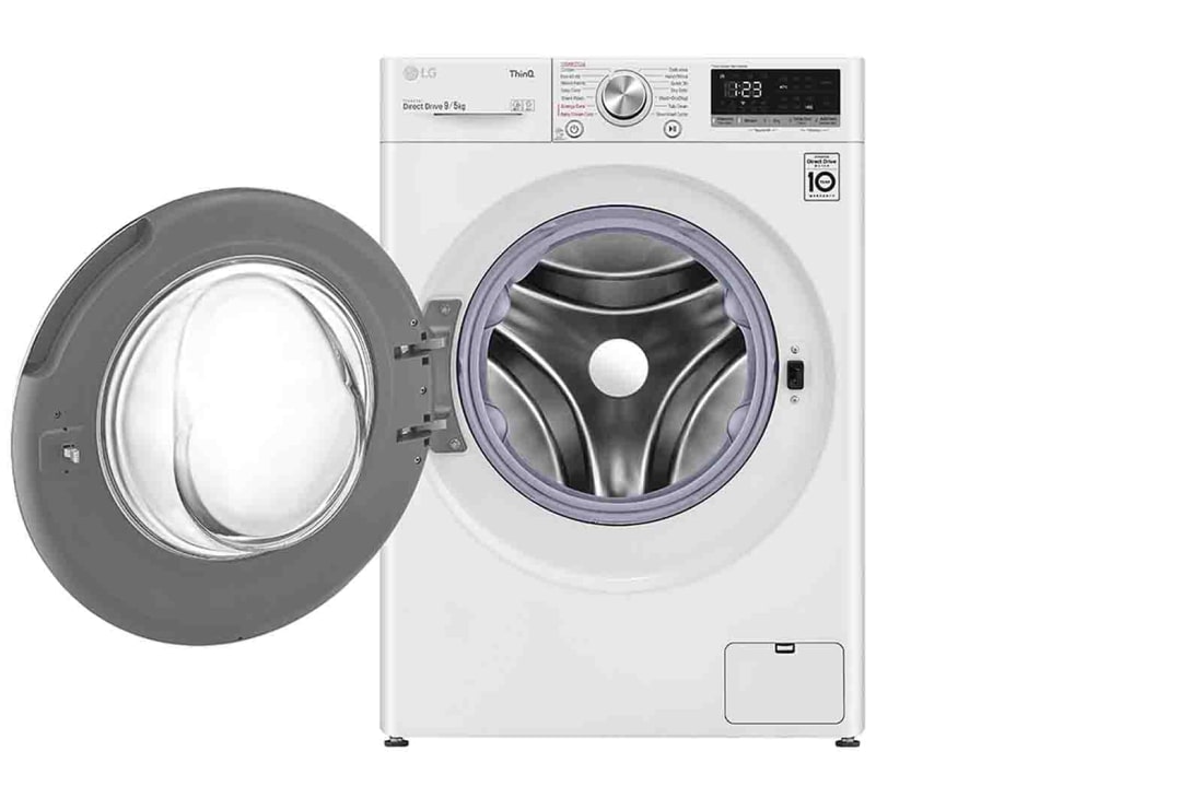 LG 9 kg / 5 kg Kombinert vaskemaskin/tørketrommel(Hvit) - Steam, Energiklasse E, AI DD™, Smart Diagnosis™ med Wi-Fi, CV40V5S2E, thumbnail 2