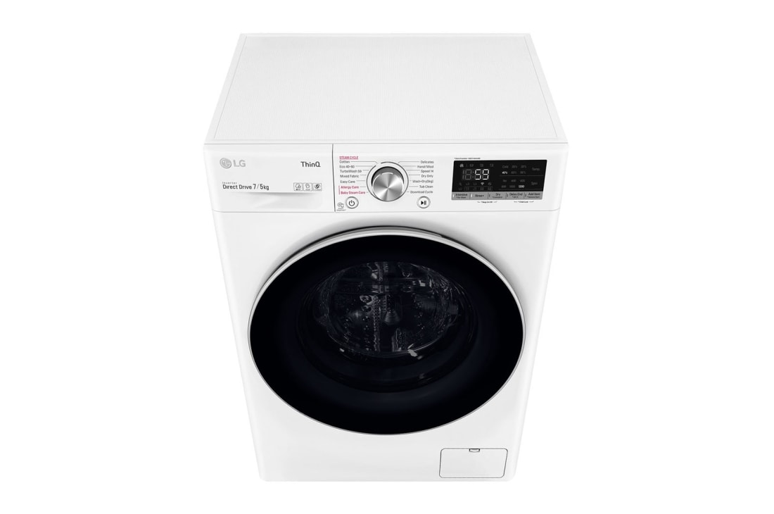 LG 7 kg / 5 kg Kombinert vaskemaskin/tørketrommel(Hvit) - Steam, Energiklasse E, TurboWash™, AI DD™, Smart Diagnosis™ med Wi-Fi, P4AOQH1WS, thumbnail 9