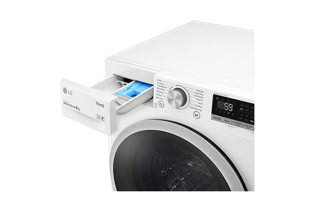 LG 8 kg Vaskemaskin(Hvit) - Energiklasse D, TurboWash™, AI DD™, Smart Diagnosis™ med Wi-Fi, K4WV508N1W, thumbnail 6