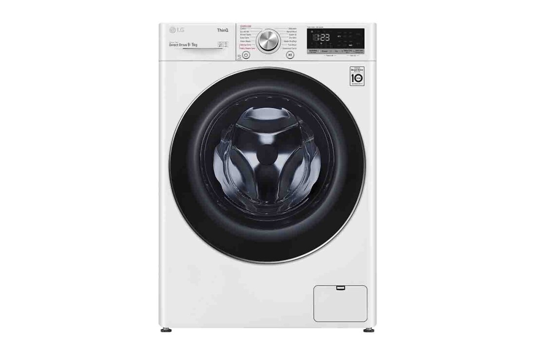 LG  9 kg / 5 kg Kombinert vaskemaskin/tørketrommel(Hvit) - Steam, Energiklasse E, AI DD™, Smart Diagnosis™ med Wi-Fi, K4DV409S1W