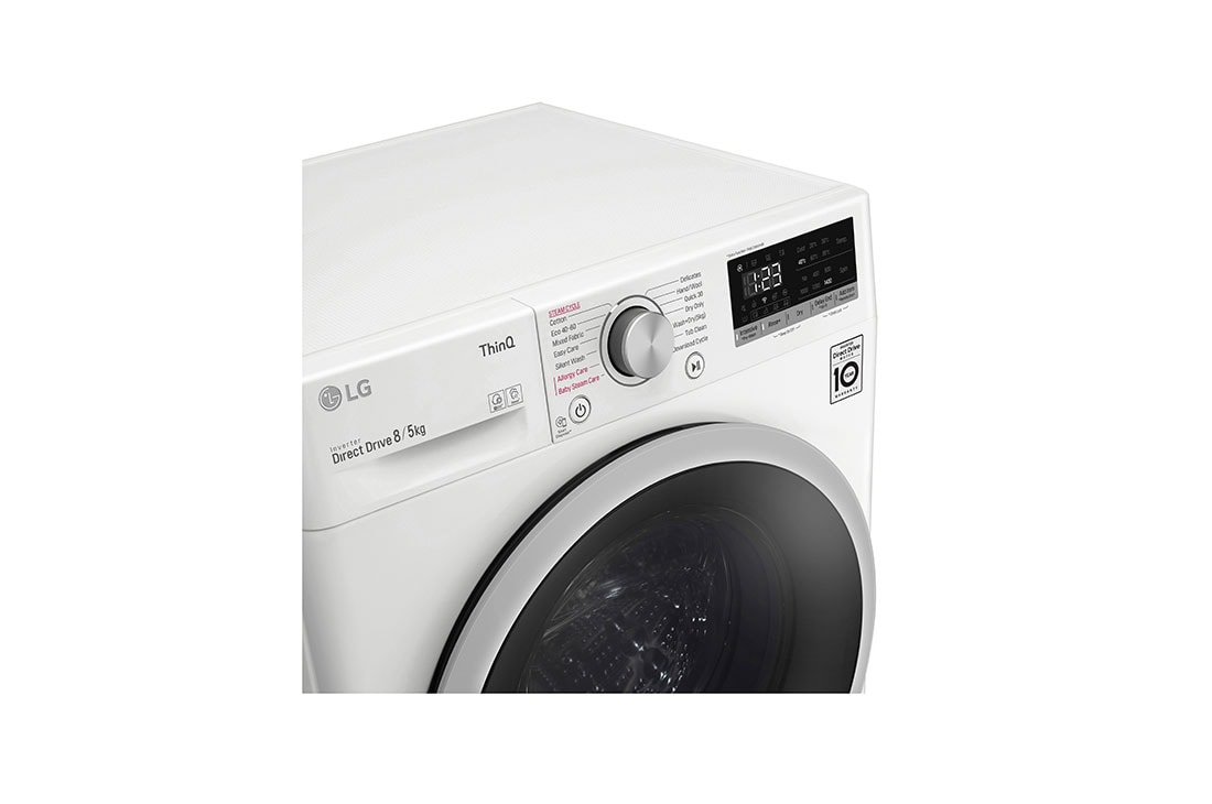 LG  8 kg / 5 kg Kombinert vaskemaskin/tørketrommel(Hvit) - Steam, Energiklasse E, AI DD™, Smart Diagnosis™ med Wi-Fi, K4DV508S1W, thumbnail 7
