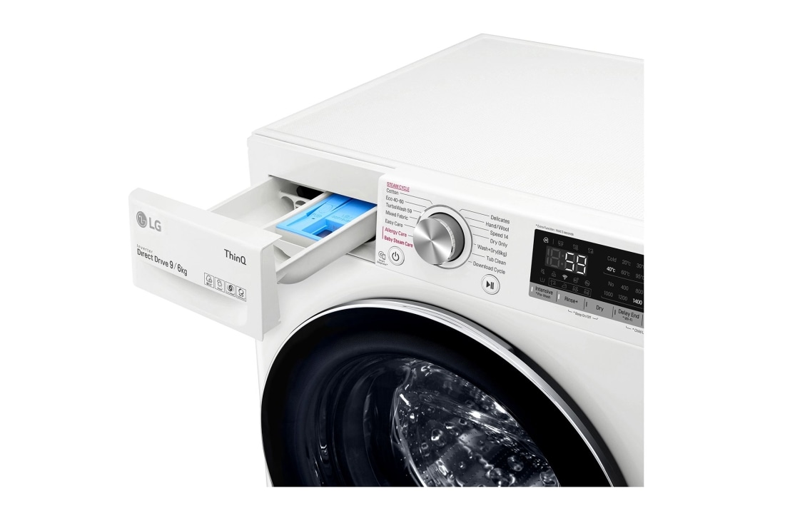 LG 9 kg / 6 kg Kombinert vaskemaskin/tørketrommel(Hvit) - Energiklasse E, Steam™, TurboWash™ , Smart Diagnosis med Wi-fi, W4DV709H1W, thumbnail 5