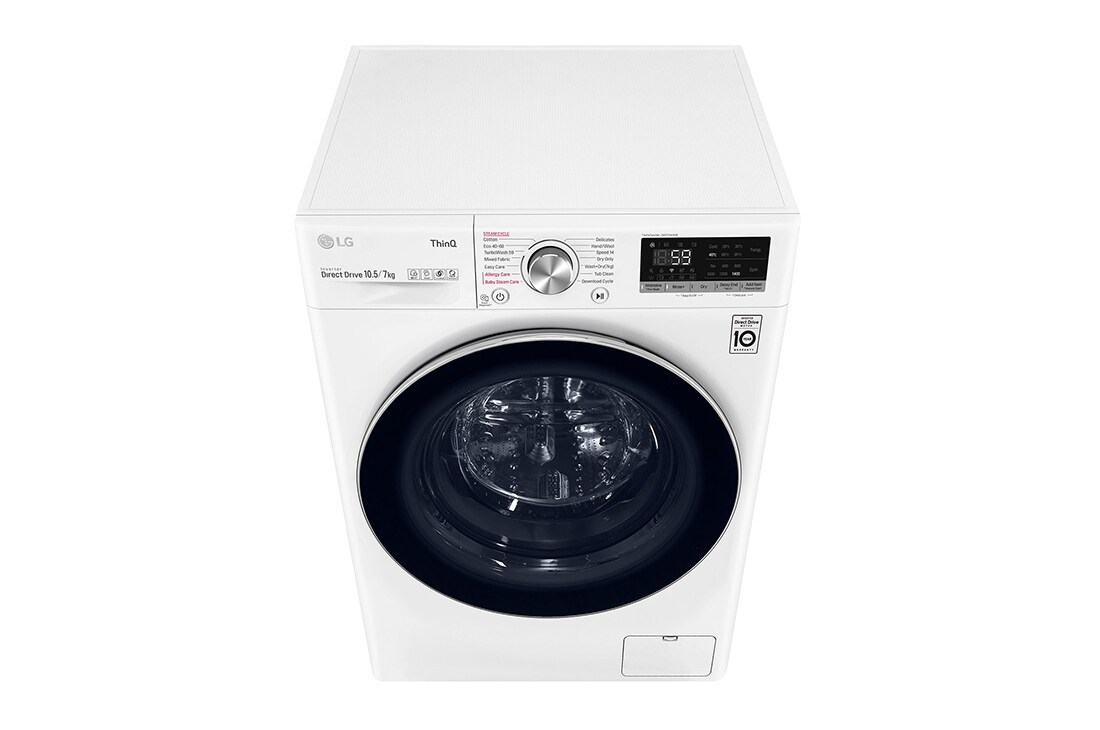 LG 10.5 kg / 7 kg Kombinert vaskemaskin/tørketrommel(Hvit) - Energiklasse E, Steam, TurboWash™, AI DD™, Smart Diagnosis with Wi-Fi, K4DV710H2W, K4DV710H2W, thumbnail 10