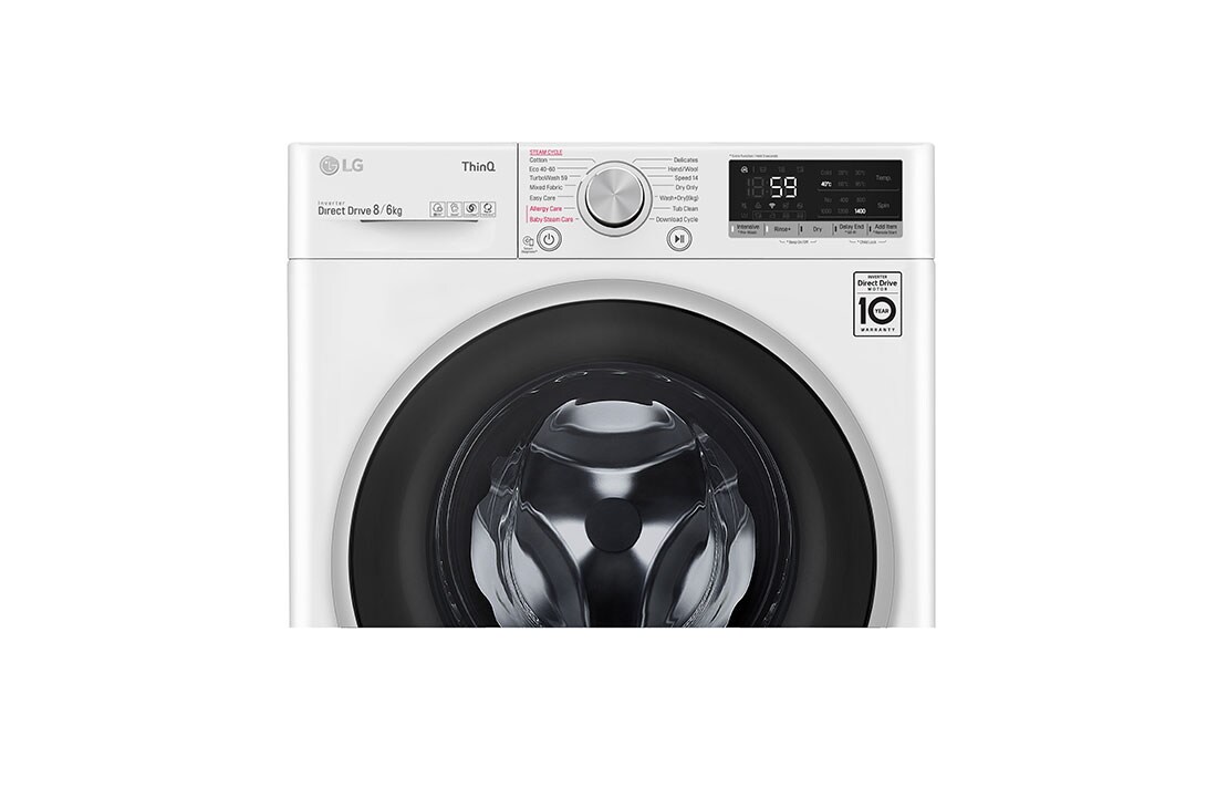 LG 8 kg / 6 kg Kombinert vaskemaskin/tørketrommel(Hvit) - Energiklasse E, AI DD™, Smart Diagnosis™ med Wi-Fi, P4AOTH1WE, P4AOTH1WE, thumbnail 4