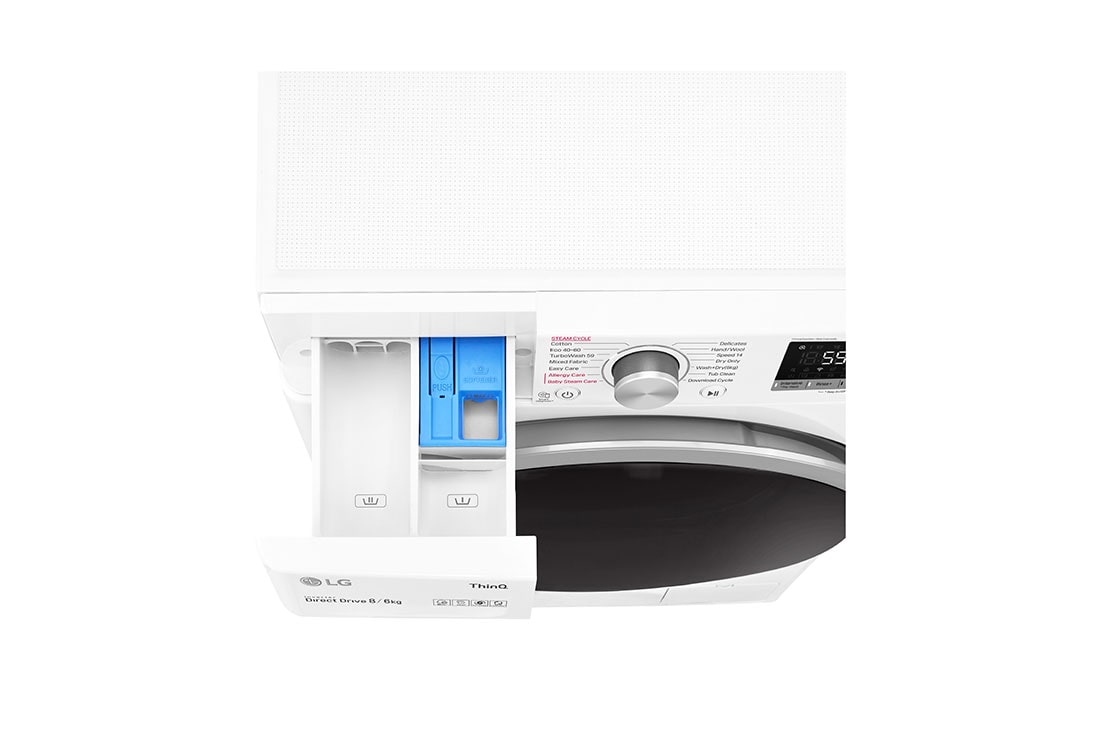 LG 8 kg / 6 kg Kombinert vaskemaskin/tørketrommel(Hvit) - Energiklasse E, AI DD™, Smart Diagnosis™ med Wi-Fi, P4AOTH1WE, P4AOTH1WE, thumbnail 6