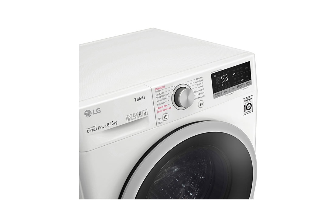 LG 8 kg / 6 kg Kombinert vaskemaskin/tørketrommel(Hvit) - Energiklasse E, AI DD™, Smart Diagnosis™ med Wi-Fi, P4AOTH1WE, P4AOTH1WE, thumbnail 7