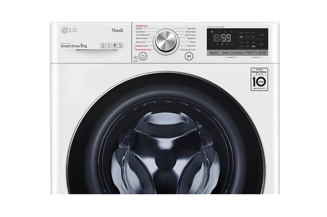LG 9 kg Vaskemaskin(Hvit) - Steam, Energiklasse A, TurboWash™, AI DD™, Smart Diagnosis™ med Wi-Fi, LG FV74VNS2WA, FV74VNS2WA, thumbnail 4