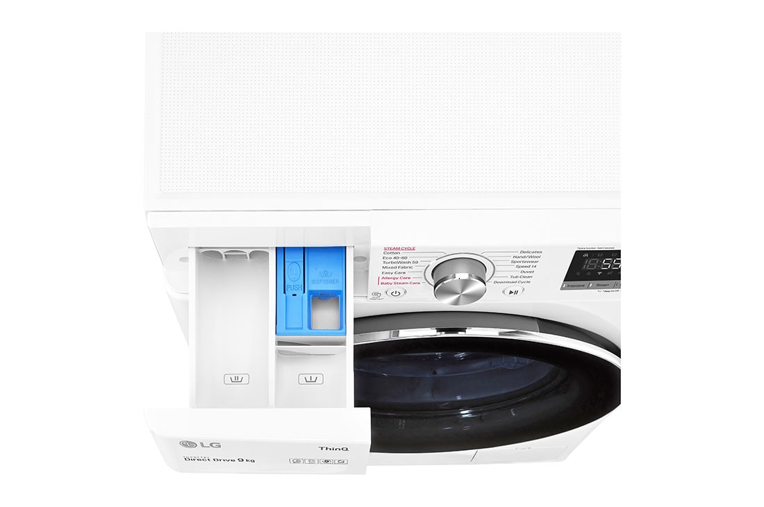 LG 9 kg Vaskemaskin(Hvit) - Steam, Energiklasse A, TurboWash™, AI DD™, Smart Diagnosis™ med Wi-Fi, LG FV74VNS2WA, FV74VNS2WA, thumbnail 6
