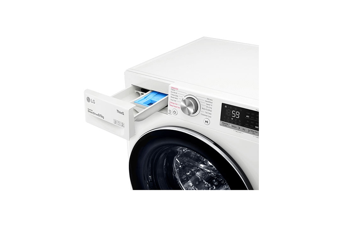LG 8 kg / 6 kg Kombinert vaskemaskin/tørketrommel(Hvit) - Steam, Energiklasse E, AI DD™, Smart Diagnosis™ med Wi-Fi, CV50T6S2E, CV50T6S2E, thumbnail 5