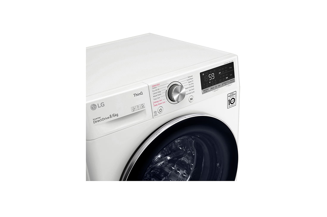 LG 8 kg / 6 kg Kombinert vaskemaskin/tørketrommel(Hvit) - Steam, Energiklasse E, AI DD™, Smart Diagnosis™ med Wi-Fi, CV50T6S2E, CV50T6S2E, thumbnail 7