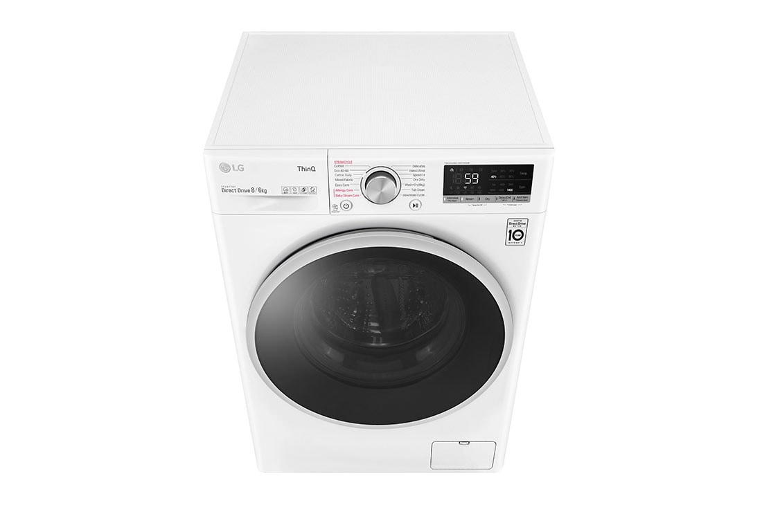 LG 8 kg / 6 kg Kombinert vaskemaskin/tørketrommel(Hvit) - Steam, Energiklasse E, AI DD™, Smart Diagnosis™ med Wi-Fi, K4DV508S1WE, thumbnail 10