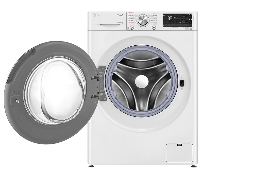 LG 10.5 kg / 7 kg Kombinert vaskemaskin/tørketrommel(Hvit) - Auto-Dose, Steam, Energiklasse E, TurboWash™360, AI DD™, Smart Diagnosis™ med Wi-Fi, CV74J7S2QA, CV74J7S2QA, thumbnail 2