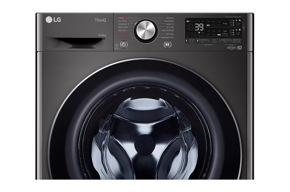 LG 9 kg / 6 kg Kombinert vaskemaskin/tørketrommel(Svart) - Auto-Dose, Steam, Energiklasse E, TurboWash™360, AI DD™, Smart Diagnosis™ med Wi-Fi, CV90V6S2BA, CV90V6S2BA, thumbnail 4