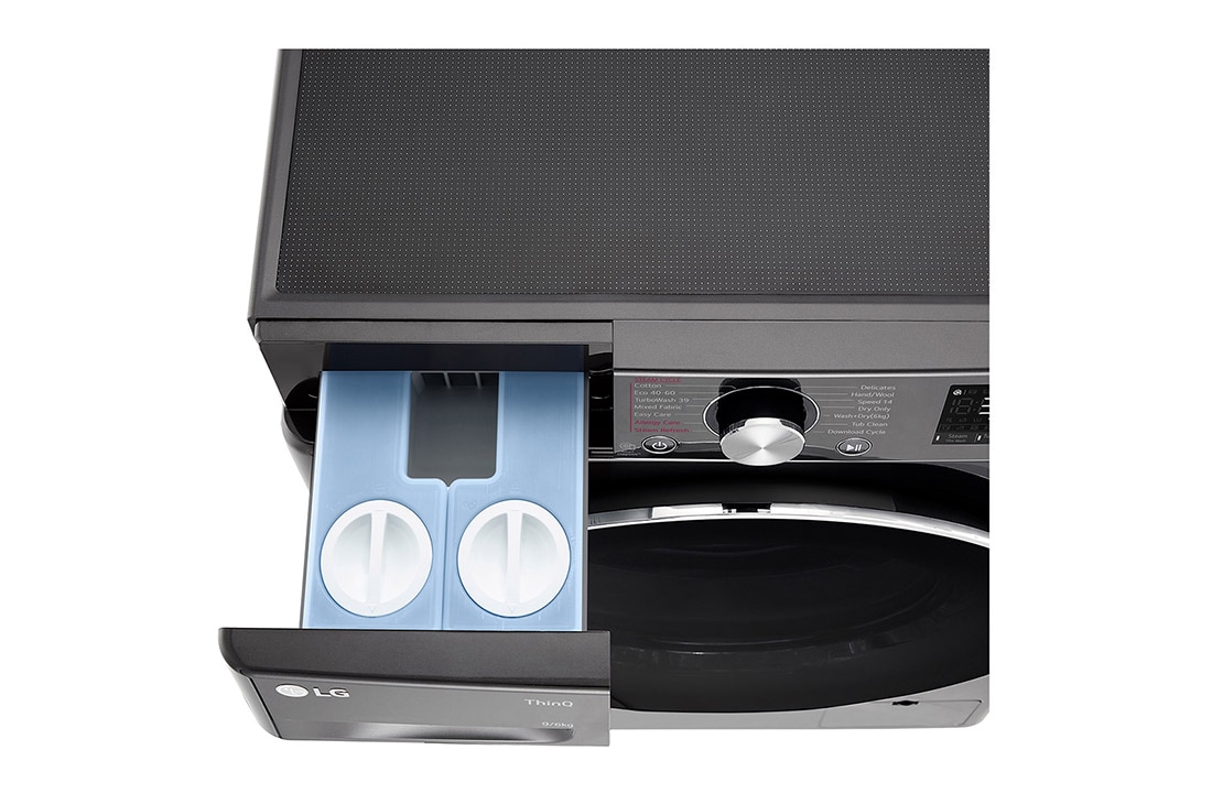 LG 9 kg / 6 kg Kombinert vaskemaskin/tørketrommel(Svart) - Auto-Dose, Steam, Energiklasse E, TurboWash™360, AI DD™, Smart Diagnosis™ med Wi-Fi, CV90V6S2BA, CV90V6S2BA, thumbnail 6