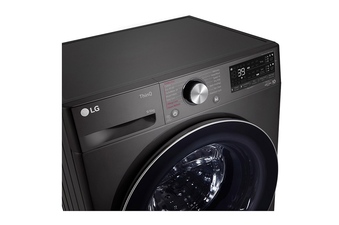 LG 9 kg / 6 kg Kombinert vaskemaskin/tørketrommel(Svart) - Auto-Dose, Steam, Energiklasse E, TurboWash™360, AI DD™, Smart Diagnosis™ med Wi-Fi, CV90V6S2BA, CV90V6S2BA, thumbnail 7