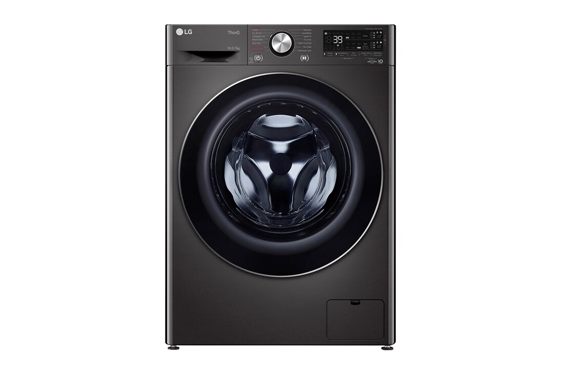 LG 10.5 kg / 7 kg Kombinert vaskemaskin/tørketrommel(Svart) - Auto-Dose, Steam, Energiklasse E, TurboWash™360, AI DD™, Smart Diagnosis™ med Wi-Fi, CV90J7S2BA, CV90J7S2BA