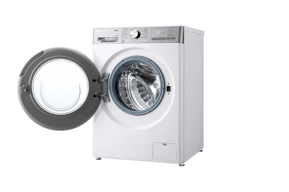 LG 13 kg Vaskemaskin(Hvit) - Auto Dose, Steam+, Energiklasse A, TurboWash360™, AI DD™, Smart Diagnosis™ med Wi-Fi, left view door open, P4Y9LAP2W, thumbnail 13