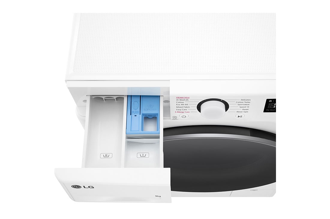 LG 9 kg Vaskemaskin(Hvit) - Steam, Energiklasse A, AI DD™, Smart Diagnosis™&nbsp;, Top Drawer open, F4Y5VYP1W, thumbnail 7
