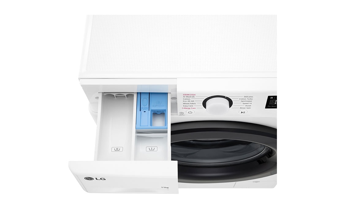 LG 11 kg Vaskemaskin(Hvit) - Steam, Energiklasse A, AI DD™, Smart Diagnosis™, Top drawer open, F4Y5EYP6W, thumbnail 7